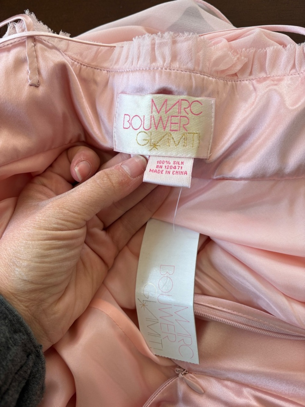 Marc Bouwer Pale Pink Silk Slip Dress with Ruffle Trim - Picture 5 of 5